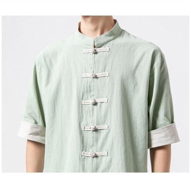 Miyako Short Sleeve Cardi-Shirt - Kyoto Apparel - Black, Blue, Gray, Green, jacket, Mandarin Collar, Outerwear, shirt, short sleeve, Top