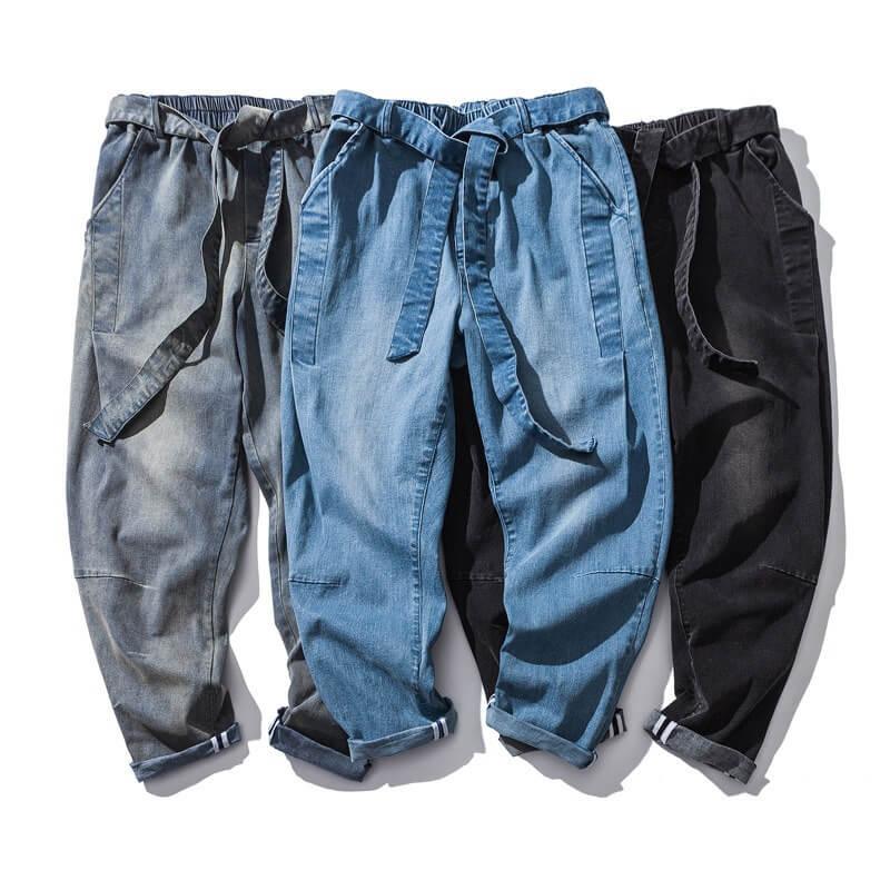 Oleno Harem Denim Pants - Kyoto Apparel - Black, Blue, Denim, drawstrings, harem, pants