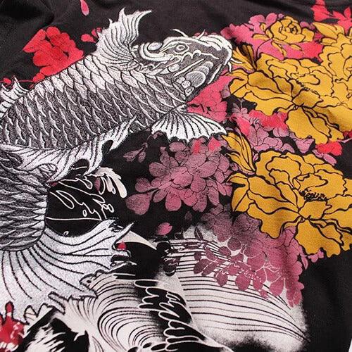 Pinkuro Shirt - Kyoto Apparel - Black, Embroidery, tee shirt, Top, Ukiyo-e, white