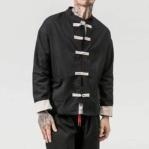Riska Jacket Cardigan - Kyoto Apparel - Black, Cardigan, jacket, Long-Sleeve, Mandarin Collar, Outerwear