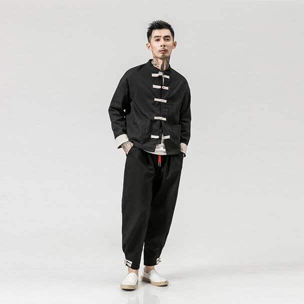 Riska Jacket Cardigan - Kyoto Apparel - Black, Cardigan, jacket, Long-Sleeve, Mandarin Collar, Outerwear