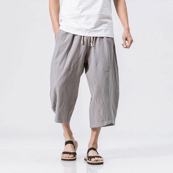 Sekino Cropped Pants - Kyoto Apparel - Beige, Black, Blue, drawstrings, Gray, pants, Red, short pants