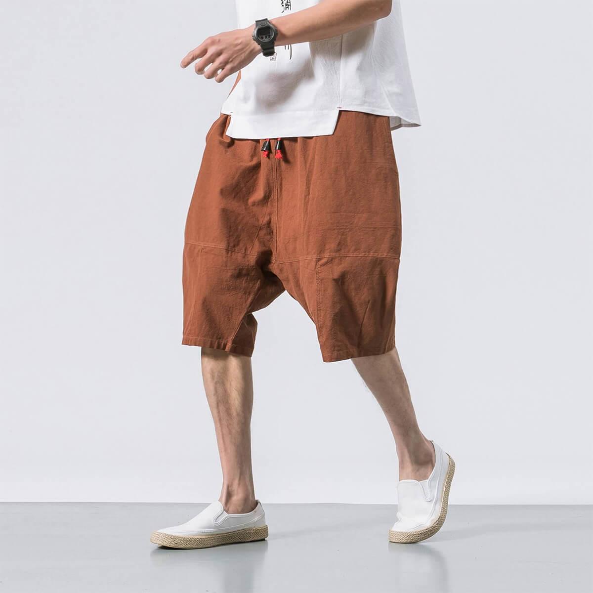 Tekida Short Pants - Kyoto Apparel - Black, Brown, drawstrings, Green, pants, short pants